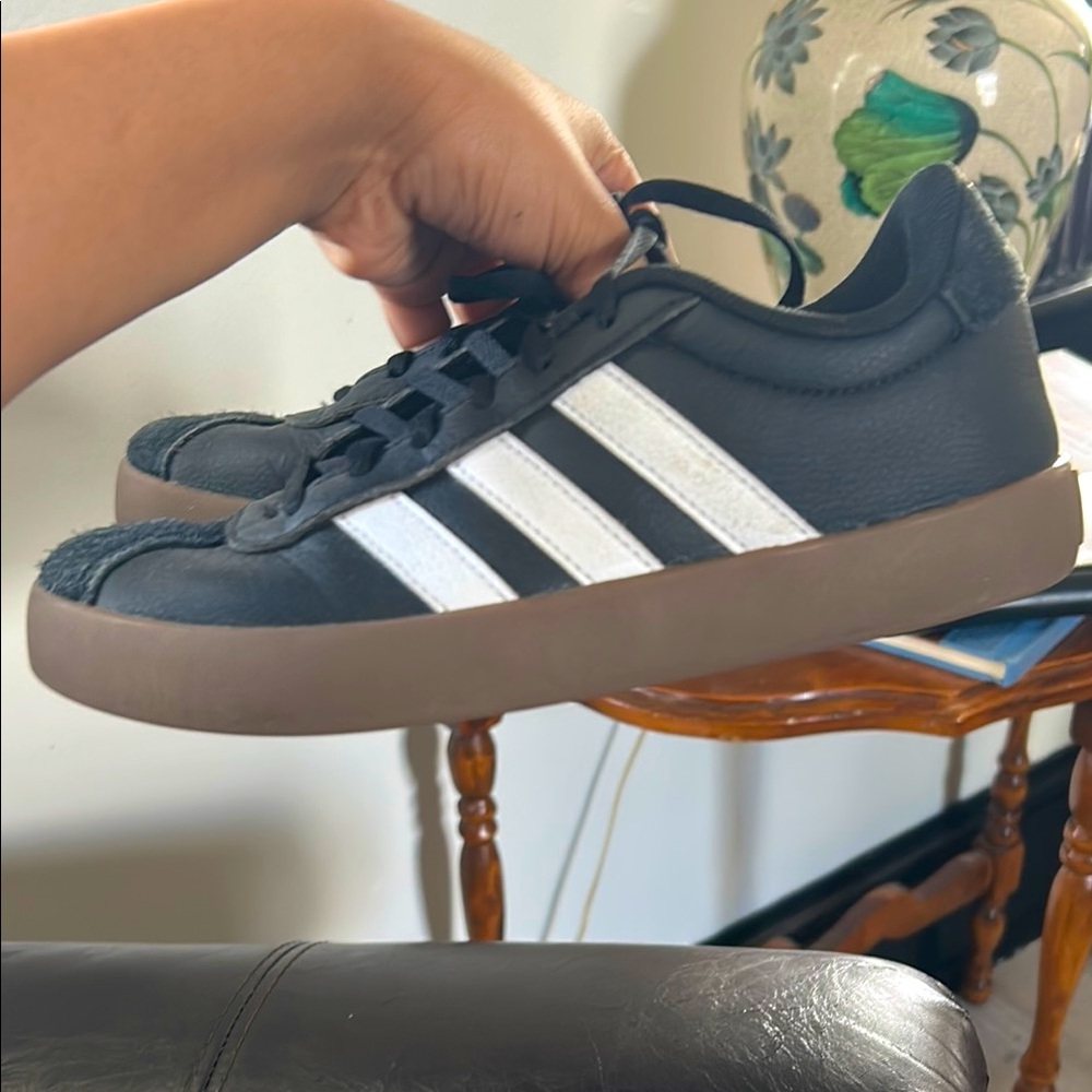 Black and White Sneakers with Brown Sole